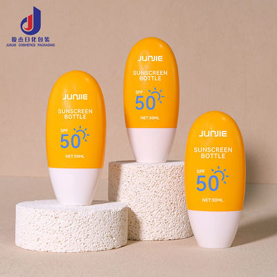 زجاجة مستديرة مسطحة 50 مل حاوية واقية من الشمس مستحضرات تجميلية مع طوق PE و غطاء المسمار الأبيض